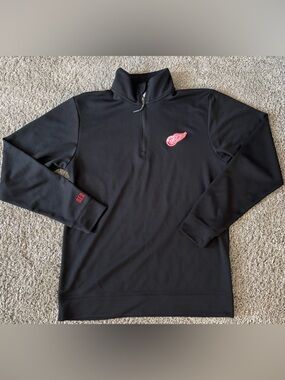 NHL Detroit Red Wings Athletic Quarter Zip Long Sleeve Black Mens Size S